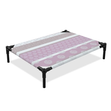 Farm Fruit Elevated Dog Bed Strawberries Peach Watermelon Lemon Pink Striped Cooling Breathable Outdoor Raised Dog Cot Bed with Metal Frame Non-Slip Feet for Medium Dog 24x20in