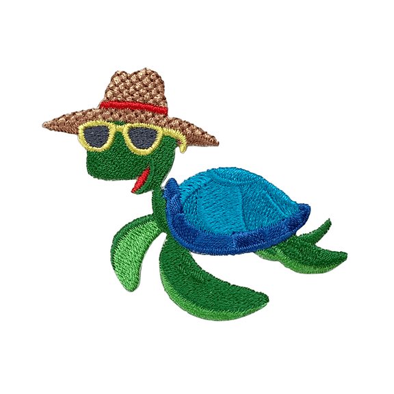 Sea Turtle - Straw Hat/Sunglasses/Beach - Iron on Applique - Embroidered Patch