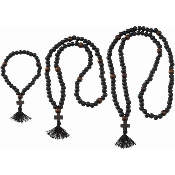 3Pcs Christian Orthodox Prayer Rope Wooden Chotki 30/80/100 Knots Anglican Prayer Beads Blessing Prayer Beads with Tassel Religious Gift for Men Women Black