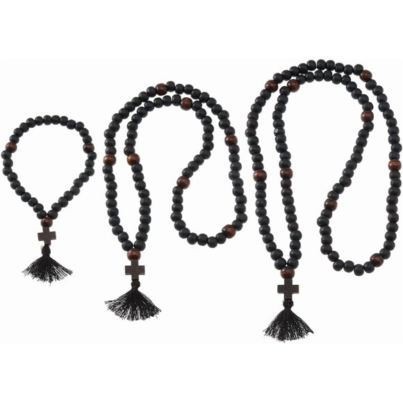 DICOSMETIC 3Pcs Christian Orthodox Prayer Rope Wooden Chotki 30/80/100 Knots Anglican Prayer Beads Cross Blessing Prayer Beads with Tassel Religious Gift for Men Women