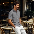 thumbnail image 7 of Men's Linen Shirts Short Sleeve Casual Button Down Shirt Solid Color Loose Fashion Top Lightweight Breathable Chest Pocket Mandarin Collar Summer Beach Outdoor Tops Clothing Trendy 2026, 7 of 7