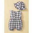 thumbnail image 4 of KIMI BEAR Newborn Baby Girls Outfits 0 Months Spring Summer Outfits 3 Months Classic Checkboard Prints Sleeveless Jumpsuit + Hat 2PCS Set Khaki, 4 of 8