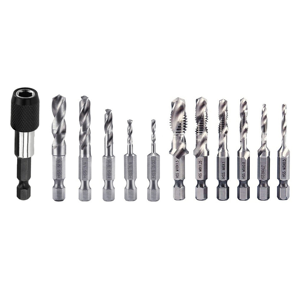 Clupup 13Pcs SAE/Metric Tap Drill Bit Set Hex Shank HSS Screw Thread Bit Compound Tap With Adapter M3 M5 M6 M8 M10 Hand Tools