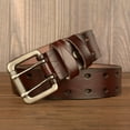 thumbnail image 3 of Wosthever Cinturón de cuero para hombre, hebilla doble de 3,8 cm, pretina ahuecada, lujo Retro, clásico Universal para Jeans, vaquero, oficina Suministros de marroquinería Color café 110cm Wosthever HA083923-04, 3 of 6