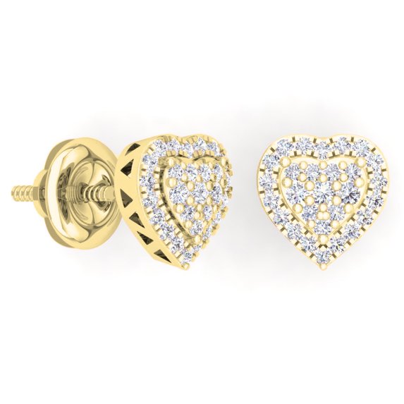 0.40 Carat (Ctw) 10K Yellow Gold Round Cut White Diamond Ladies Heart Shaped Stud Earrings