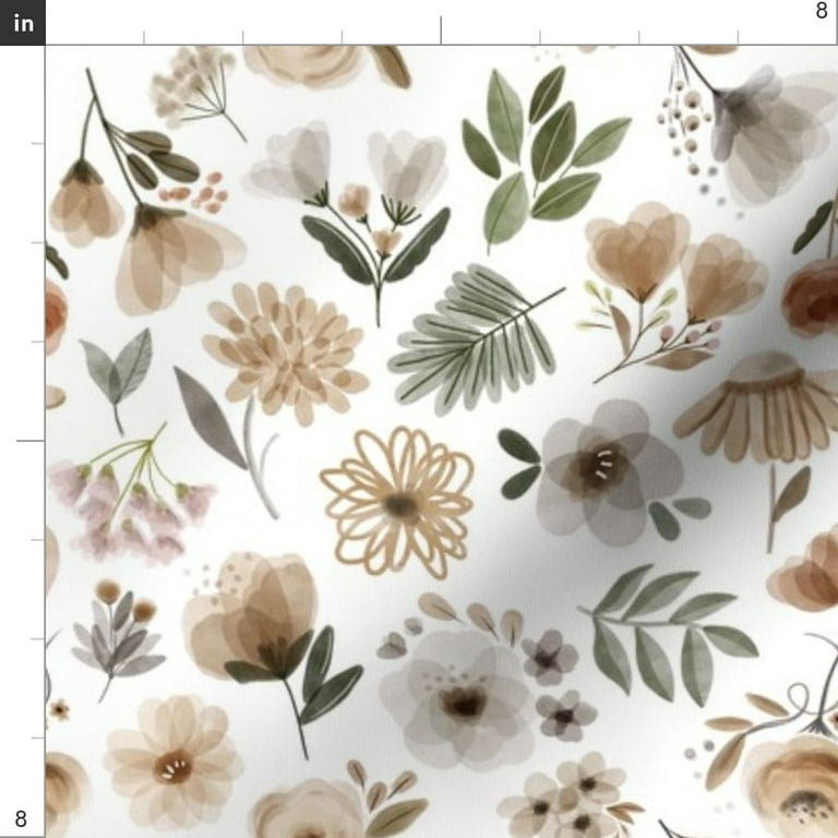 Spoonflower Fabric - Woodland Sage Florals Green Flowers Gray Beige Olive  Printed on Minky Fabric by the Yard - Sewing Quilt Backing Plush Toys 