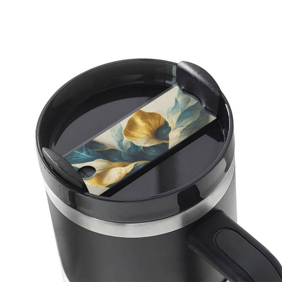 Hirioo Golden Blue Leaf Design for Stanley Cup Lid Nameplate Personalized Acrylic Nameplate Tumbler Lid Topper(30oz , 40oz)