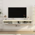 thumbnail image 3 of Floating TV Stand with LED Lights & Power Outlet, Wall Mounted High Gloss TV Shelf, TV Cabinet with Storage for Living Room, 3 of 8