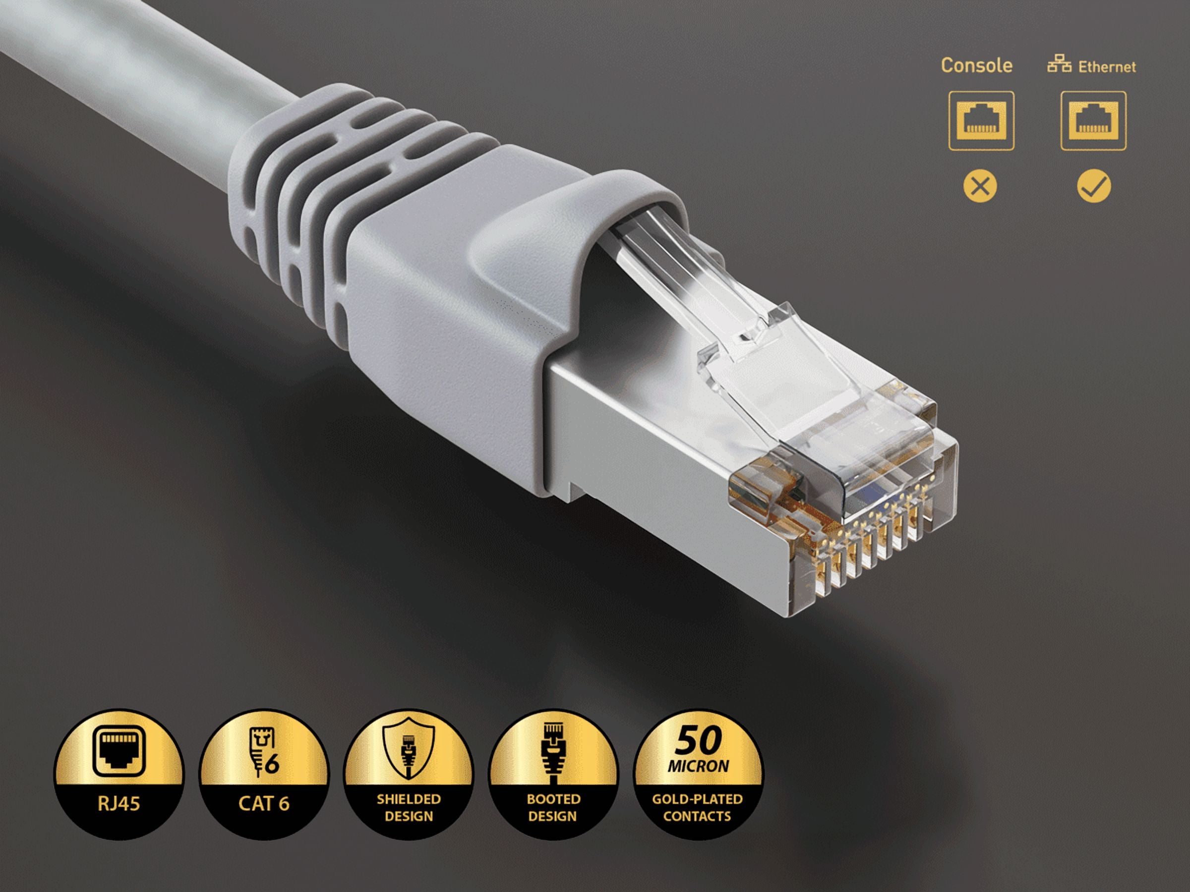 Cable Leader 25ft Cat6 Shielded Ethernet Network Patch Cable STP Snagless 24AWG Bare Copper, Gray