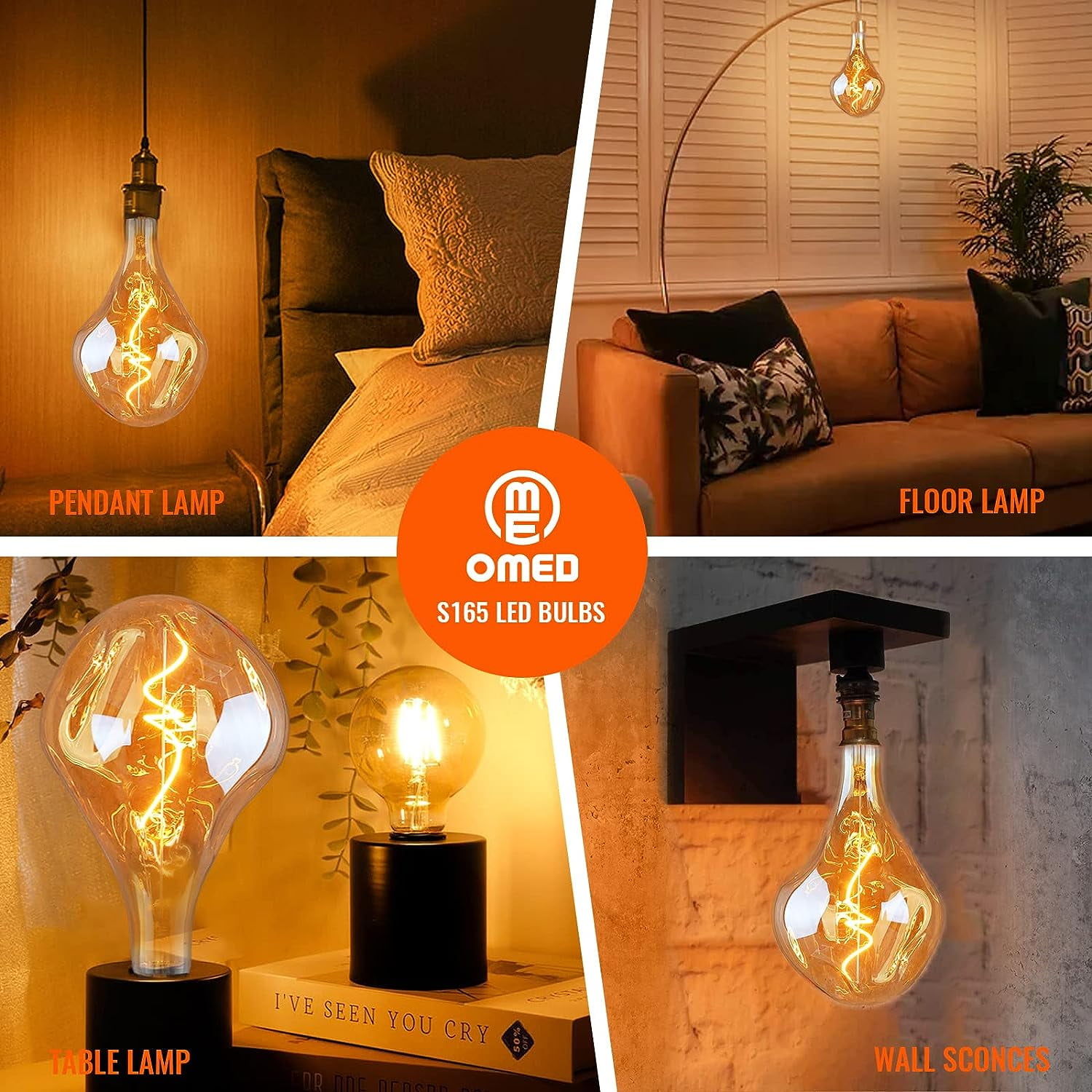 OMED LED Large Edison Bulb Oversized 2 Pack, E26 2200K Warm White Dimmable Vintage Giant Light Bulb, 5 Watt 400LM Extra Big Amber Glass Decorative Bulb for Bedroom, Living Room, Bar, Cafe