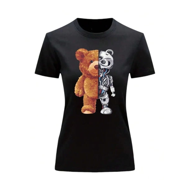 Playera Blusa De Oso Robot Ropa De Mujer Color Negro Talla Chica Marca Emil SaEs