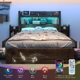 thumbnail image 5 of VanAcc Queen Size Bed with 49.6" Bookcase Headboard, Dual Side Storage Racks, 4 Drawers, RGB LED Lighting, Charging Station, Rustic Brown, 5 of 9
