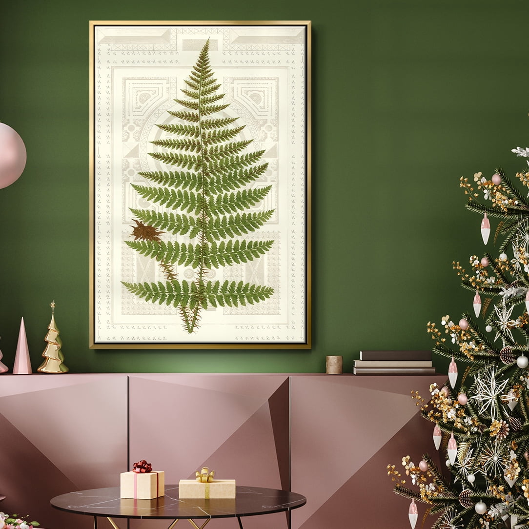 Garden Ferns V - Framed Gallery Wrapped Holiday Canvas - 17 x 25 - Gold Frame