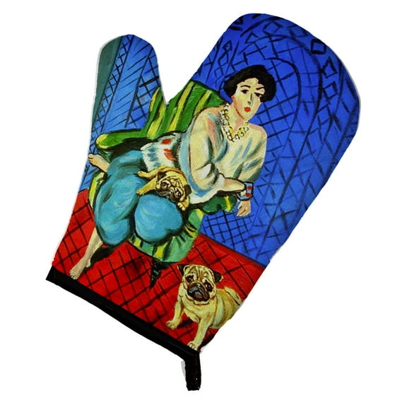 Lady with her Fawn Pug Oven Mitt
