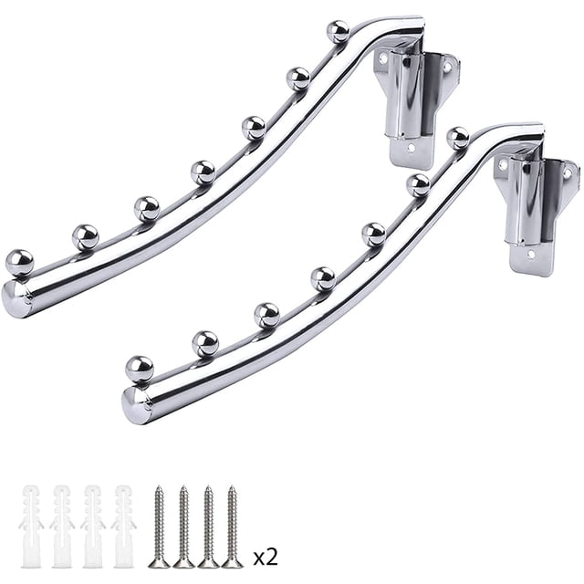 Folding Wall Mounted Clothes Rack, Wall Clothes Hanger Detachable Sturdy Swing Arm Coat Hanger Stainless Steel Clothes Hook Closet Rod Clothing Holder Drying Racks for Bathrooms Laundry Room, 2 Pack