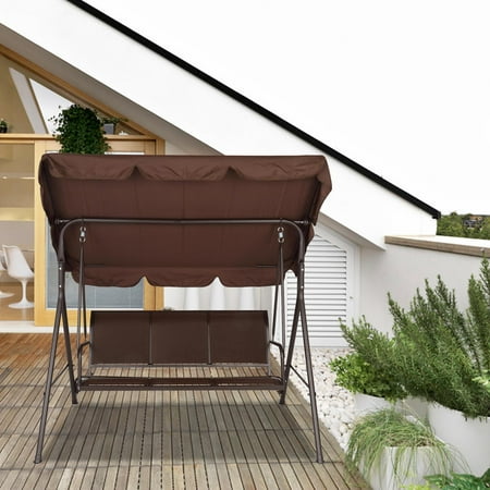 UBesGoo Iron Porch Canopy Swing Porch Swing Outdoor Chair Steel Frame 3 Seater 250kg Capacity Brown
