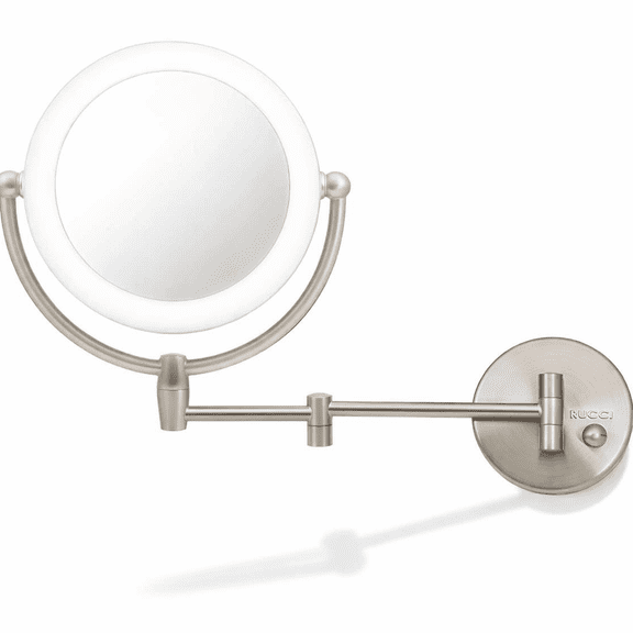 Makeup Vanity LED Lighted Wall Mount Mirror 10x/1x Mag 8.6"D x 17.5"H Satin Nickel Finish