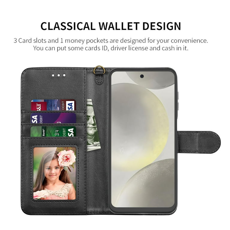Galaxy S24 Ultra 5G Case,Samsung Galaxy S24 Ultra Wallet Case,Galaxy S24  Ultra Leather Case,Njjex PU Leather Folio Flip Cover Magnetic Closure TPU Shockproof  Protective Case Kickstand Strap-Black 