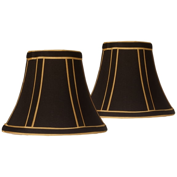 Springcrest Set of 2 Black Small Empire Lamp Shades with Gold Trim 3" Top x 6" Bottom x 5" High (Clip-On) Replacement with Harp and Finial