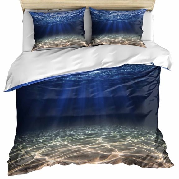 Navy Blue Ocean Waves Bedding 3 Piece Duvet Cover Set California King, Summer Beach Coastal Abstract Microfiber Comforter Cover with Zipper Closure & Pillowcases, Wrinkle & FadeResistant Quilt Cover
