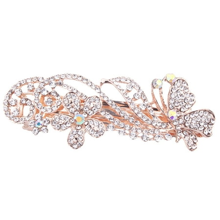 Small Crystal Butterfly Claw Clip - Rhinestones Hair Clip(3.54*1.18in),Coxeer Butterfly Flower Hair Clip Claw Barrette Wedding Bridal Hair Accessories for Women Girls