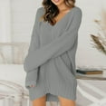 thumbnail image 2 of Sweater Dress for Women V Neck Long Sleeve Rib Knit Loose Fit Sweaters Grey M, 2 of 5