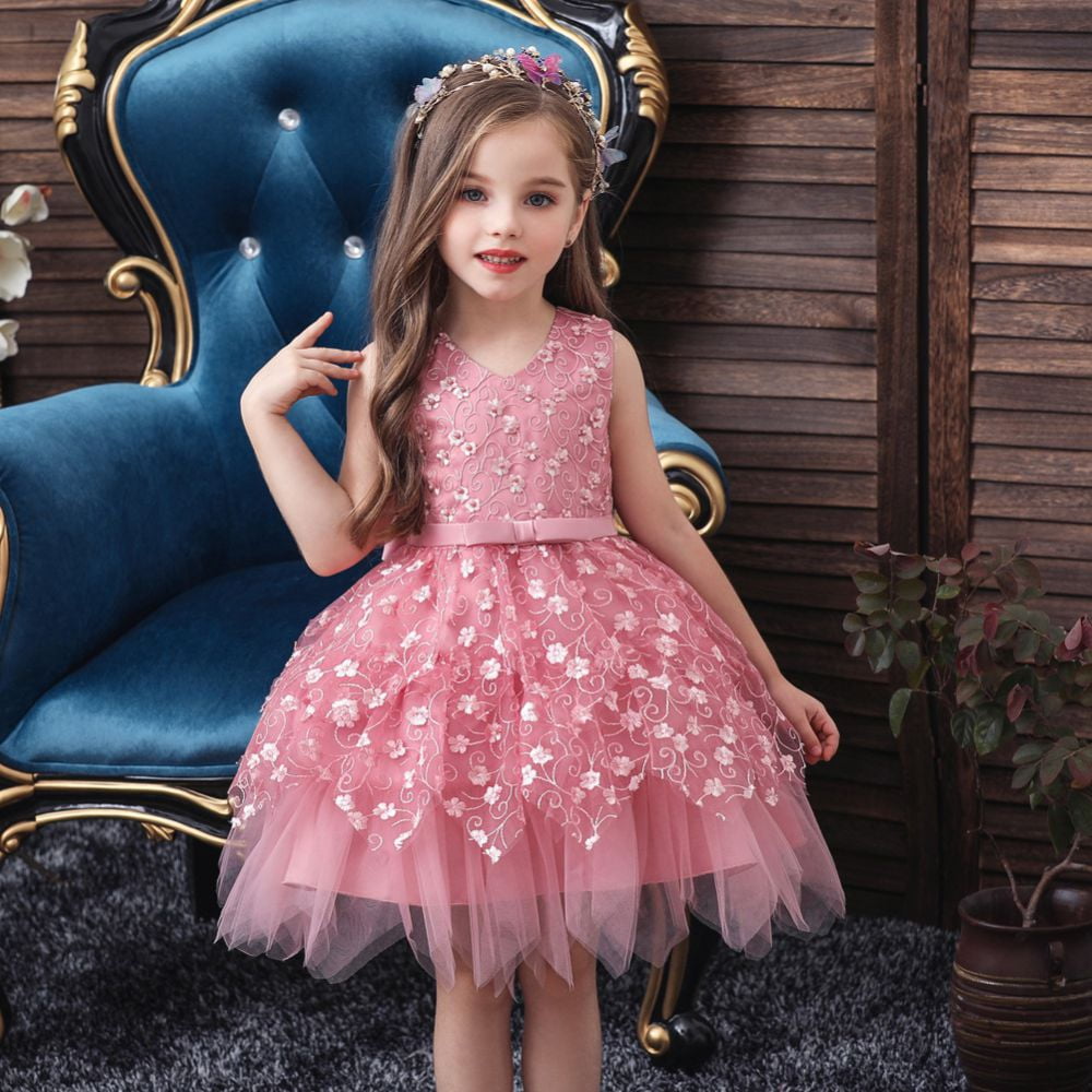 0-5 T Flower Girl Dresses for Wedding Toddler Baby Girls Sleeveless Tulle  Dresses Pink Ruffle Princess Pageant Birthday Dress 0-1 Years Old