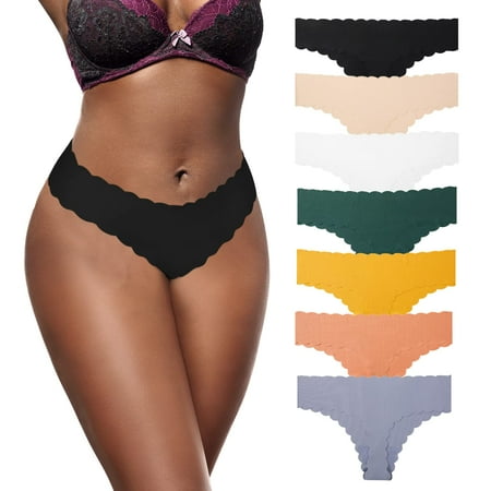 

7 Pack Womens Thongs Seamless Underwear for Women No Show Women s Thong Low Rise Invisible Ice Silk Ribbed Ladies Panties