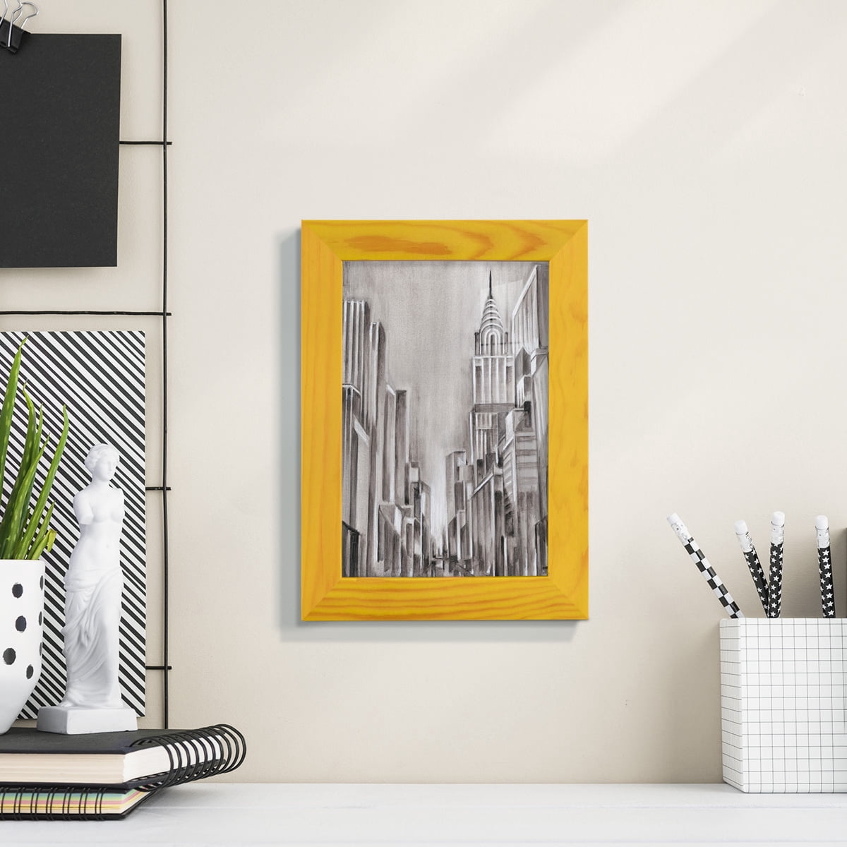 Art Deco Cityscape I -Framed Print w/glass-Sunflower Yellow
