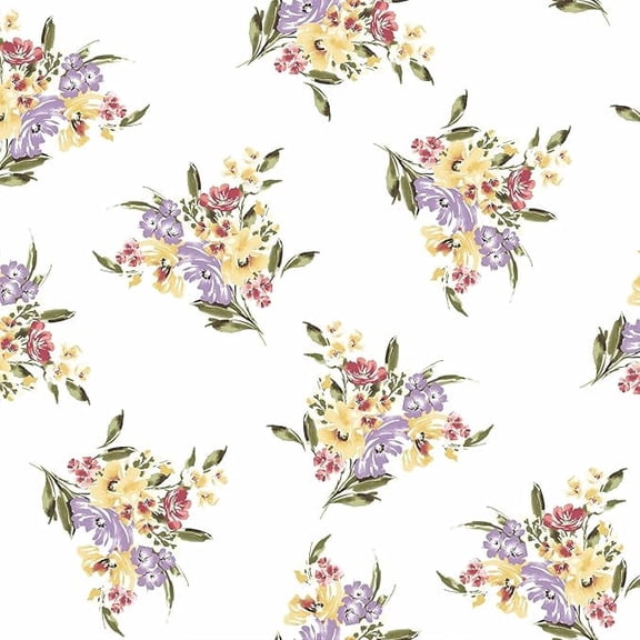 Ivory Yellow Lilac 60" Wide Rayon Spandex Printed Jersey Knit Fabric by The Yard-4-Way Stretch, 180GSM-Soft & Breathable-Apparel, Accessories, Maternity, Decoration & Crafts.