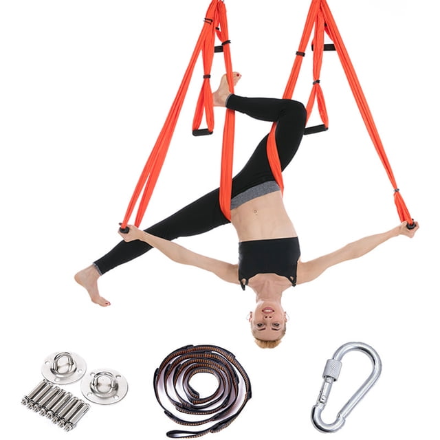 Juego completo de hamaca de yoga aérea de 6 asas, estilo no elástico, hamaca de fitness de gravedad inversa con extensión y placa para colgar