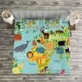 thumbnail image 3 of Ambesonne Cartoon Quilted Bedspread Set 3 Pcs, Animal Map of the World, Queen Size, Pale Blue Yellow Green, 3 of 3