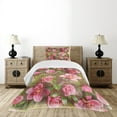 thumbnail image 4 of Ambesonne Shabby Flora Quilted Bedspread Set 2 Pcs, Retro Flora Romance, Twin Size, Green Pink Pale Pink, 4 of 5