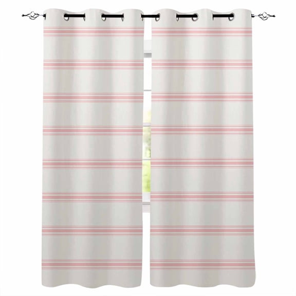 Fsddascl Pink Striped Blackout Curtains for Bedroom/Living Room, Thermal Insulated Kitchen Curtains, Rustic Pink Stripe Modern Art Beige Grommet Darkening Window Treatment Drapes 52"x72"x2