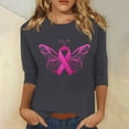 thumbnail image 2 of IROINNID Breast Cancer Pullover for Women Breast Cancer Awareness Loose Printed Loose T-shirt 3/4 Sleeves Blouse Round Neck Tops,Gray, 2 of 5