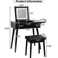 thumbnail image 5 of 27.9'' Black Vanity Desk with Fold - up Panel | Adjustable LED Mirror | MDF & Pine Construction | Offers Storage & Makeup Comfort, 5 of 5