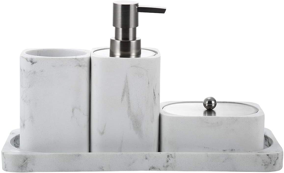 4 Piece White Bathroom Accessories Set Tumbler/Brush Holder/Soap Dispenser/Dish 