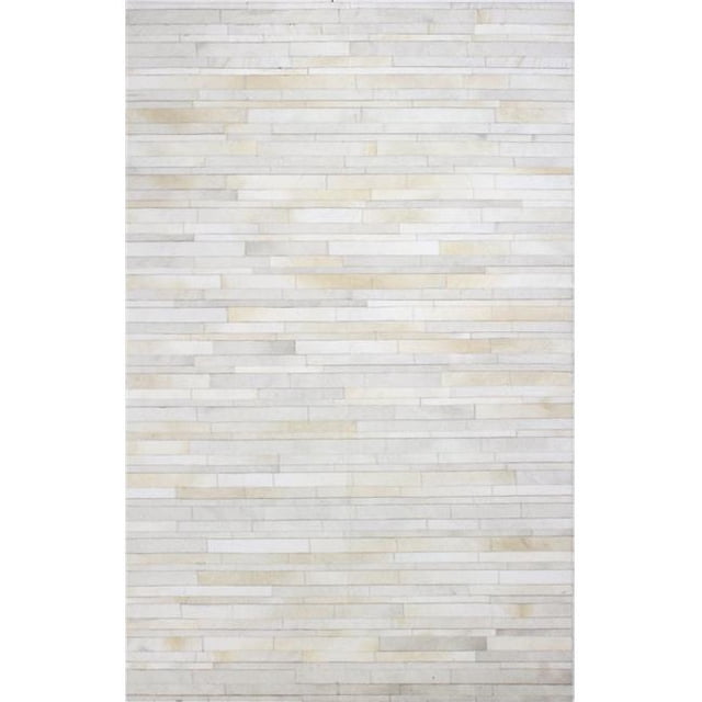 Bashian H112-IV-4X6-H16 Santa Fe Collection Striped Contemporary Leather Hand Stitched Area Rug, Ivory - 4 x 6 ft.
