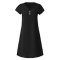 thumbnail image 6 of Summer Fashion Mini Dresses for Womens 2025 Plus Size Loose V-Neck Solid Short Sleeve Cotton And Linen Dress, 6 of 7