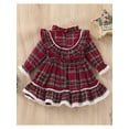thumbnail image 3 of hirigin Girls Fall Casual Dress, Plaid Lace Patchwork Stand-Up Collar Flounce Long Sleeve Dress with Ruffle Hem for Kids, 1-7 Years, 3 of 8