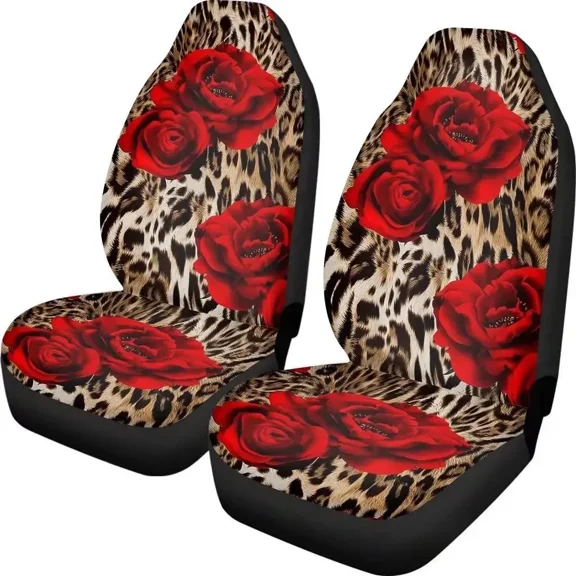 Womens Premium Car Seat Covers Front Seats Only 2pcs Set Floral Design Saddle Blanket Universal Bucket Seat Cover Fit fo