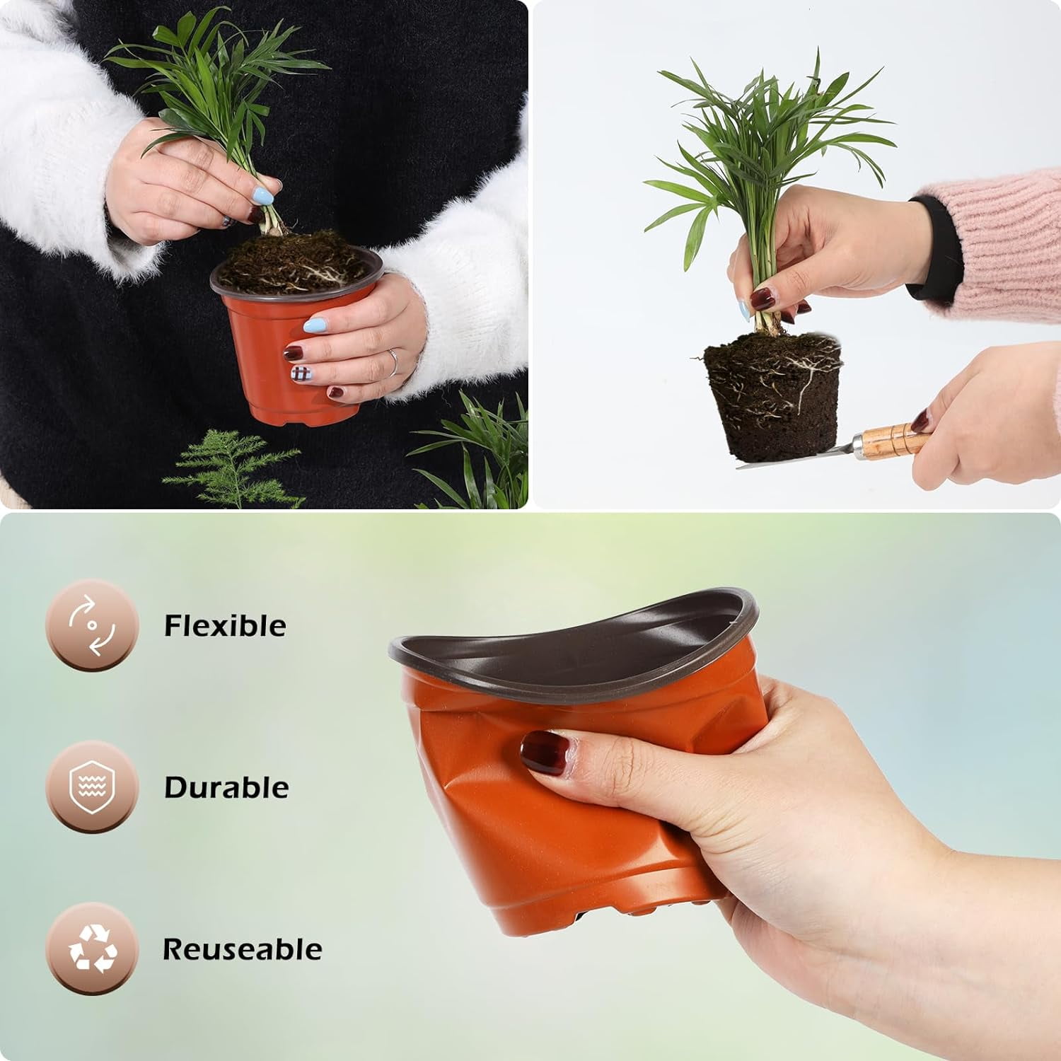 50 Pcs 5 inch Planter Nursery Pots, Planters for Indoor Plants，Plastic Pots for Flower Seedling (Red)