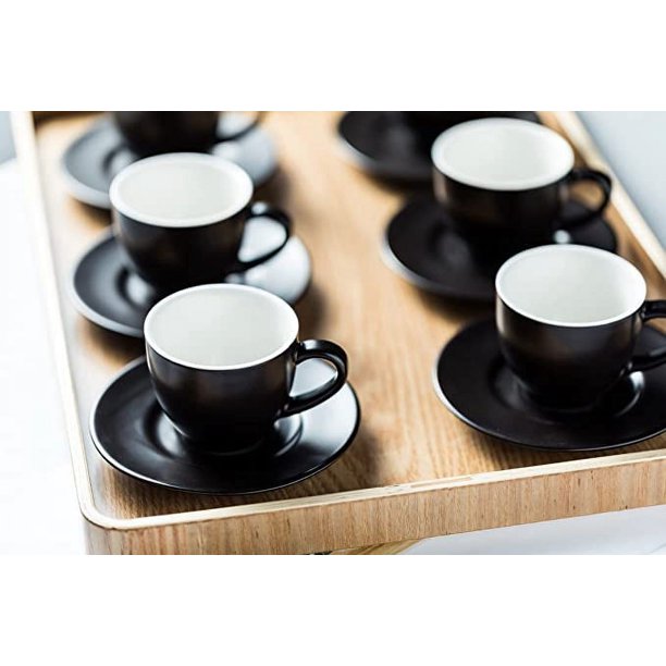 YHOSSEUN Espresso Cups Set With Saucers & Stand – 4 Oz Ceramic, Set Of 6, Beige, Microwave & Dishwasher Safe
