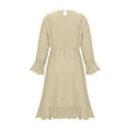 thumbnail image 3 of Miluxas Girls Smocked Dress Casual Puff Long Sleeve Ruffle Neck Dresses Beige 14-15Years, 3 of 6