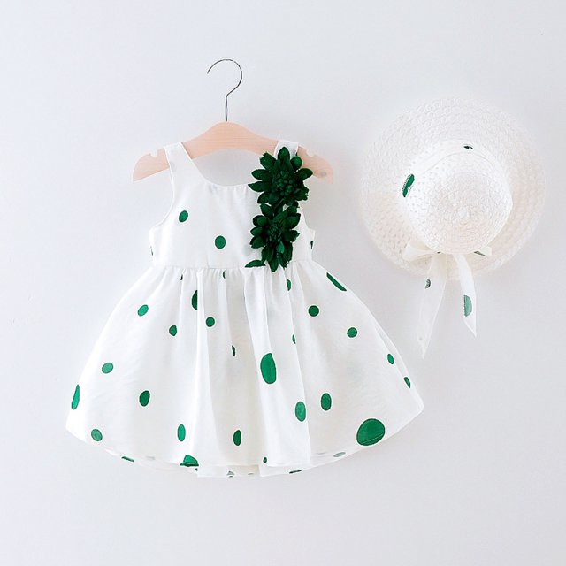 LSLJS Tout-Petits Enfants Bébés Filles Mignon Été Fleurs Pois Imprimé Robe Sans Manches Jupe Chapeau Ensemble, Princess Dresses