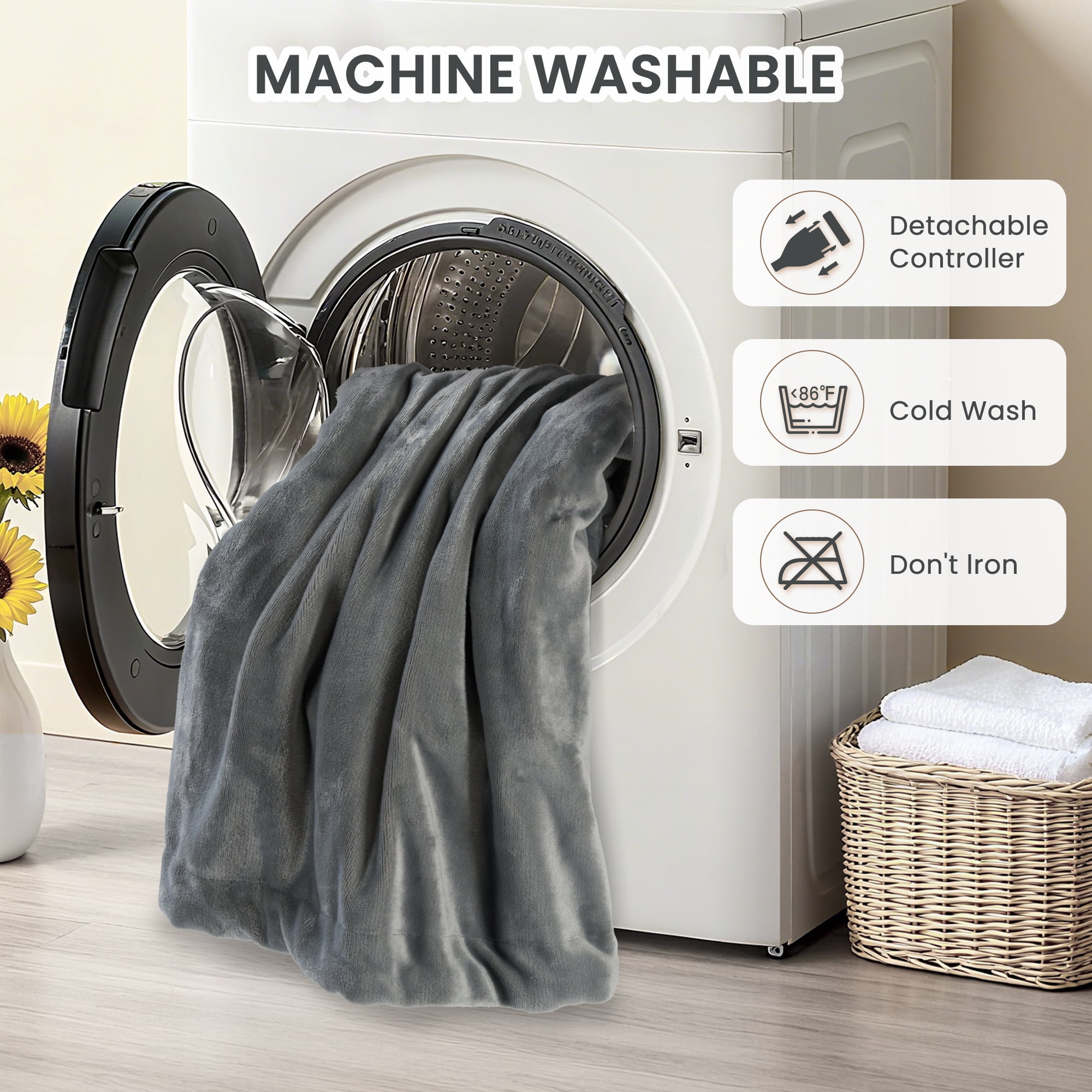MaxKare Heated Blanket 50" x 72" Electric Throw with 6 Heating Levels & 4H Auto-off, Gray
