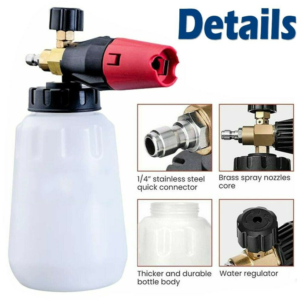 PVUEL 1/4" Car Pressure Snow Foam Washer Gun Washer Soap Lance Cannon Spray Jet Bottle Black