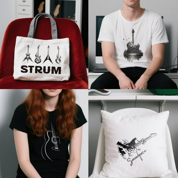 4 Sheets Guitar Theme Cloth Iron on Stickers Acoustic Nature Guitar Heat Transfer Stickers Decals for DIY T-Shirt Jeans Backpacks Families Clothing Hat Decoration Applique