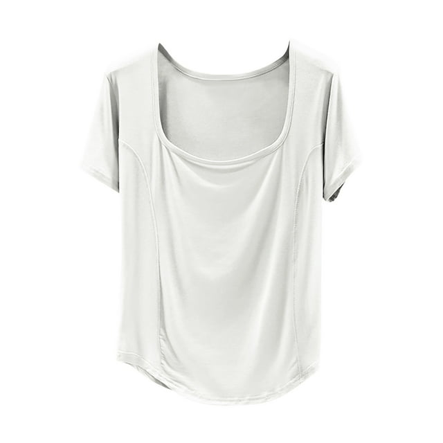 Camiseta de Manga Corta Mujeres Moda de Verano Yoga Casual Cuello Cuadrado Delantero Hombro Recto Cuello Redondo Superior