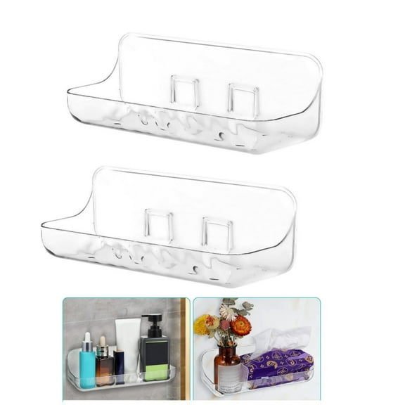 2Pcs Acrylic Wall Mounted Shower Holder,9.5x3.5x3.2In Wall Mount Self adhesive Cabinet Door Organizer set,Clear Storage Shelving for Bathroom or Kitchen